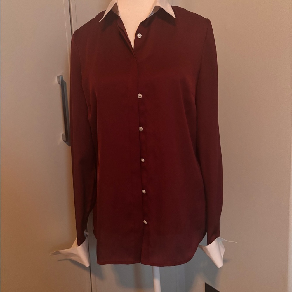 Brooks Brothers Maroon Blouse with Cream Collar